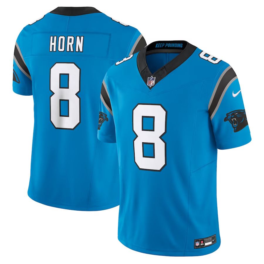 Men Carolina Panthers 8 Jaycee Horn Nike Blue Vapor F.U.S.E. Limited NFL Jersey